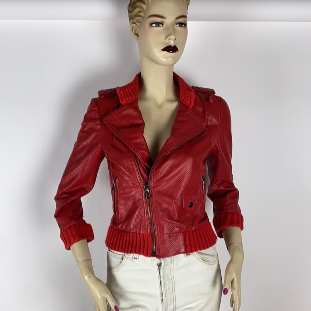 PRPS women’s leather red moto crop jacket size S